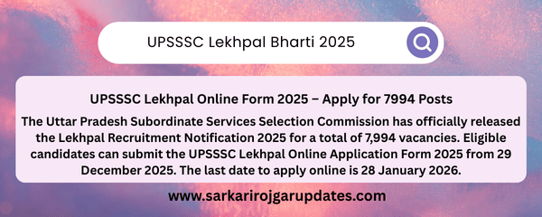 UPSSSC Lekhpal Online Form 2025,UPSSSC Lekhpal ,Lekhpal 
